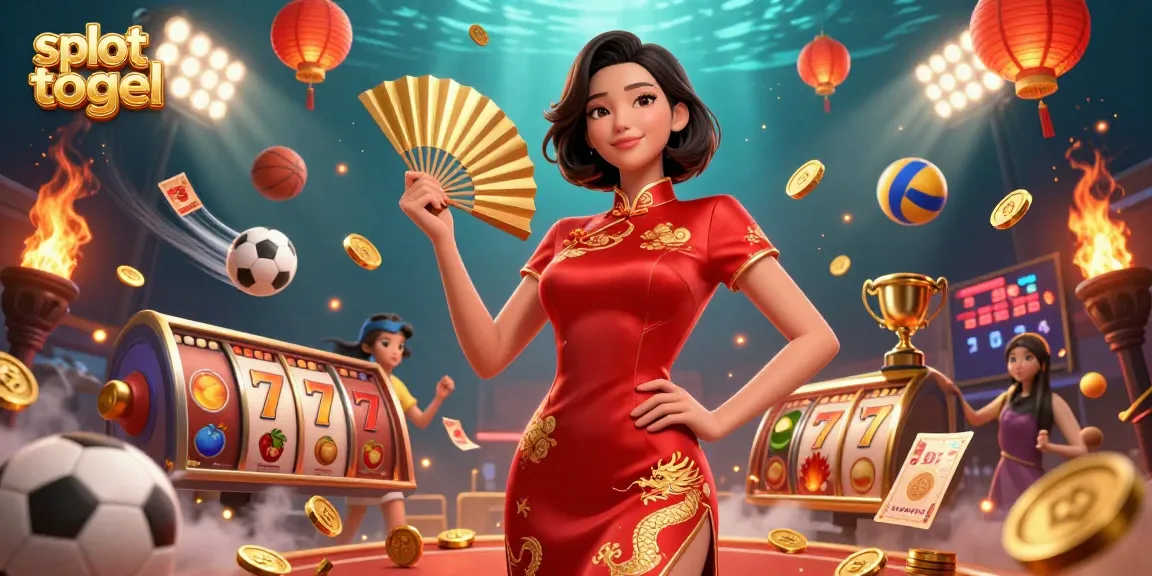 Engage with slot togel action amidst a vibrant 3D illustration of a confident Asian woman in a qipao dress.
