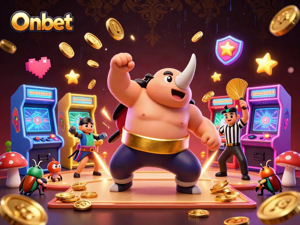 Onbet offers a dynamic gaming experience featuring thrilling action with a cartoon rhinoceros beetle champion.
