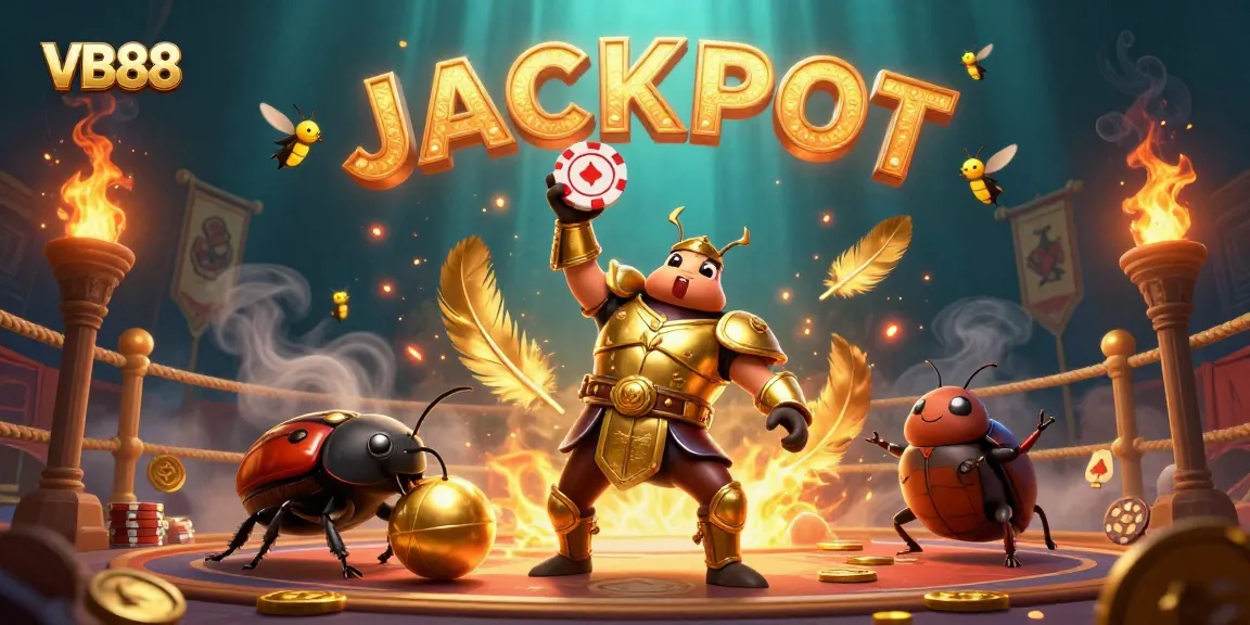Experience the thrill of VB88 with a triumphant beetle champion in a vibrant casino arena.