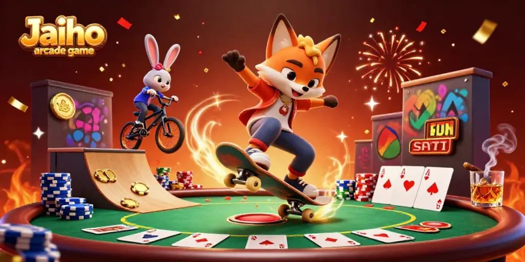 Experience the thrill of the Jaiho arcade game with colorful casino characters and elements.