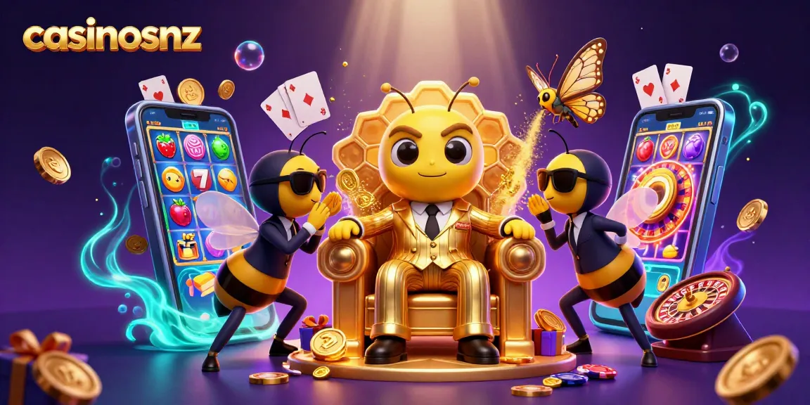 Experience the excitement of casinosnz with a bumblebee mob boss in a dynamic casino illustration.