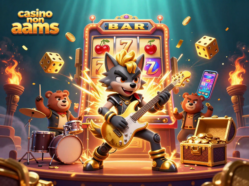 Scopri il divertimento dei casino non AAMS con un lupo rockstar e frizzanti simboli di jackpot.