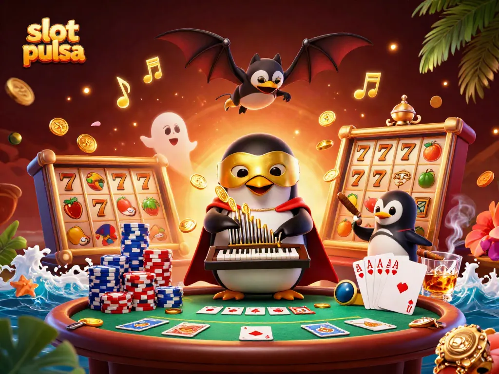 Experience exciting slot pulsa gaming with coins flying and vibrant casino elements!