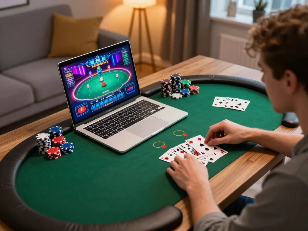 Player enjoying a thrilling poker session on RR88's online platform from the comfort of home.