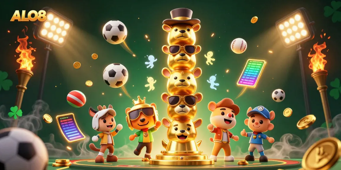 Experience the excitement of ALO8 with its vibrant casino-themed illustration, showcasing games and celebrations.