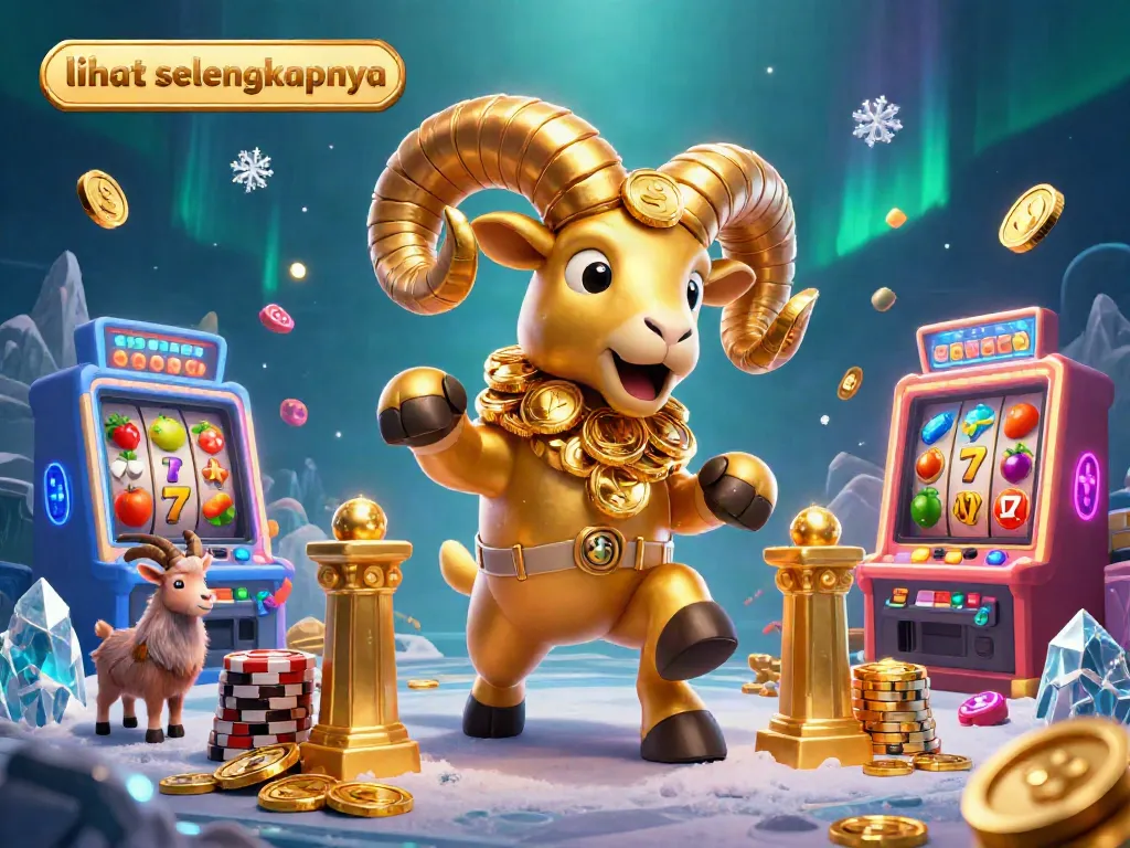 Lihat selengkapnya slot online dengan tema menarik dari ram emas yang menyerang sementara dikelilingi mesin slot berwarna-warni