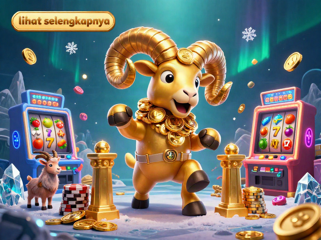Lihat selengkapnya slot online dengan tema menarik dari ram emas yang menyerang sementara dikelilingi mesin slot berwarna-warni