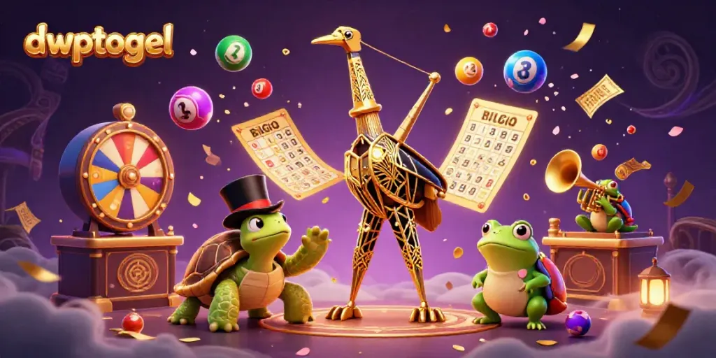Gambaran dinamis dwptogel dengan karakter kartun 3D dan elemen perjudian yang menarik.