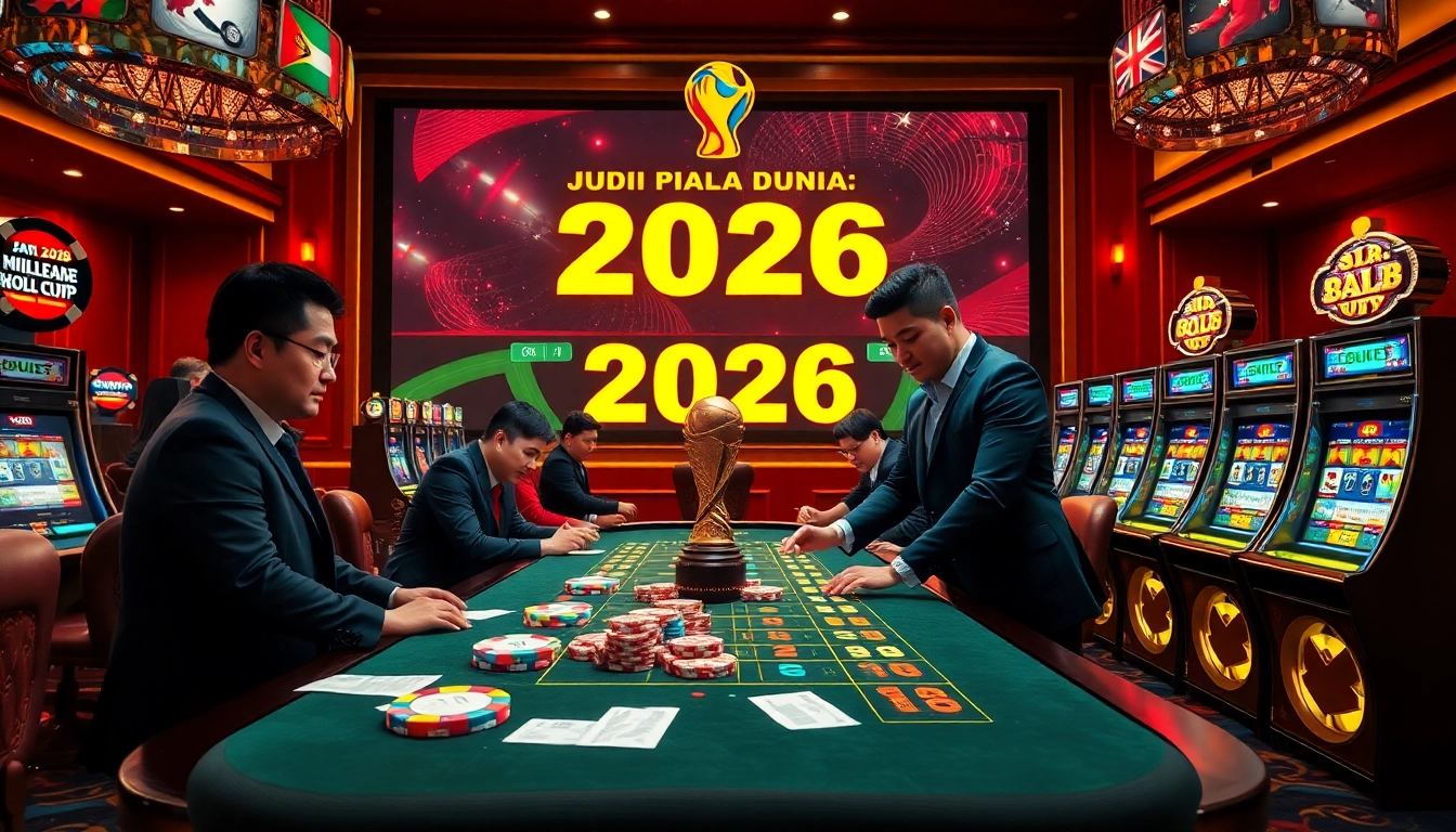 Experience exhilarating Judi Piala Dunia betting at a vibrant casino with colorful chips and excitement.