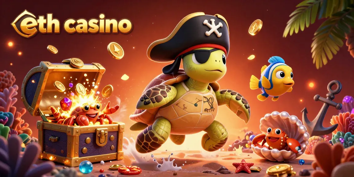 Experience the thrill of eth casino with a dynamic underwater scene featuring lively characters and gold coins.