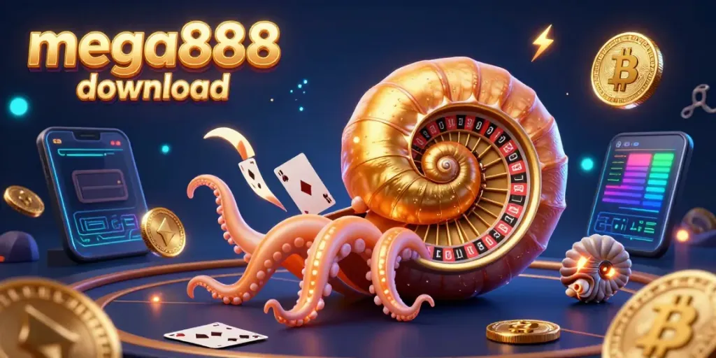 Experience the mega888 download with thrilling casino action in a vibrant 3D scene featuring unique elements.