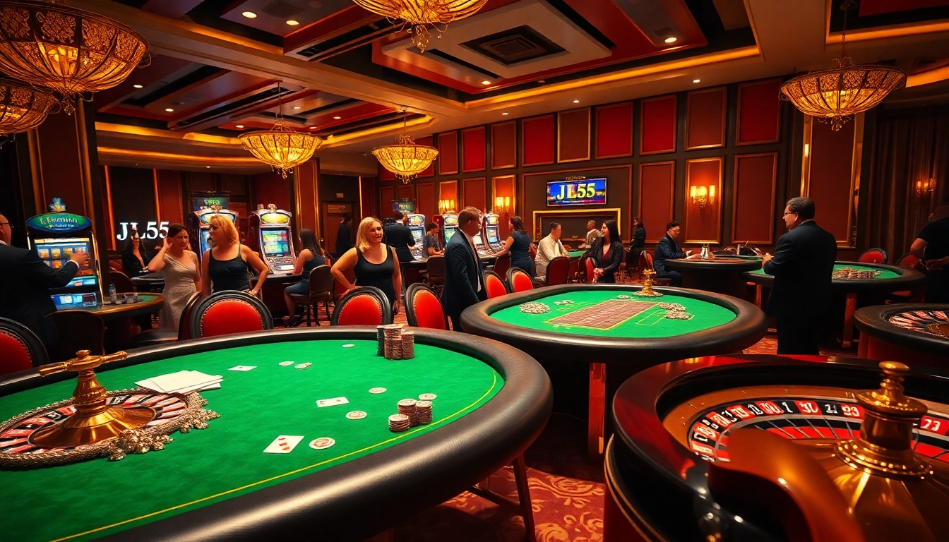 Experience high-stakes gaming at JL55 casino with vibrant tables and professional players.