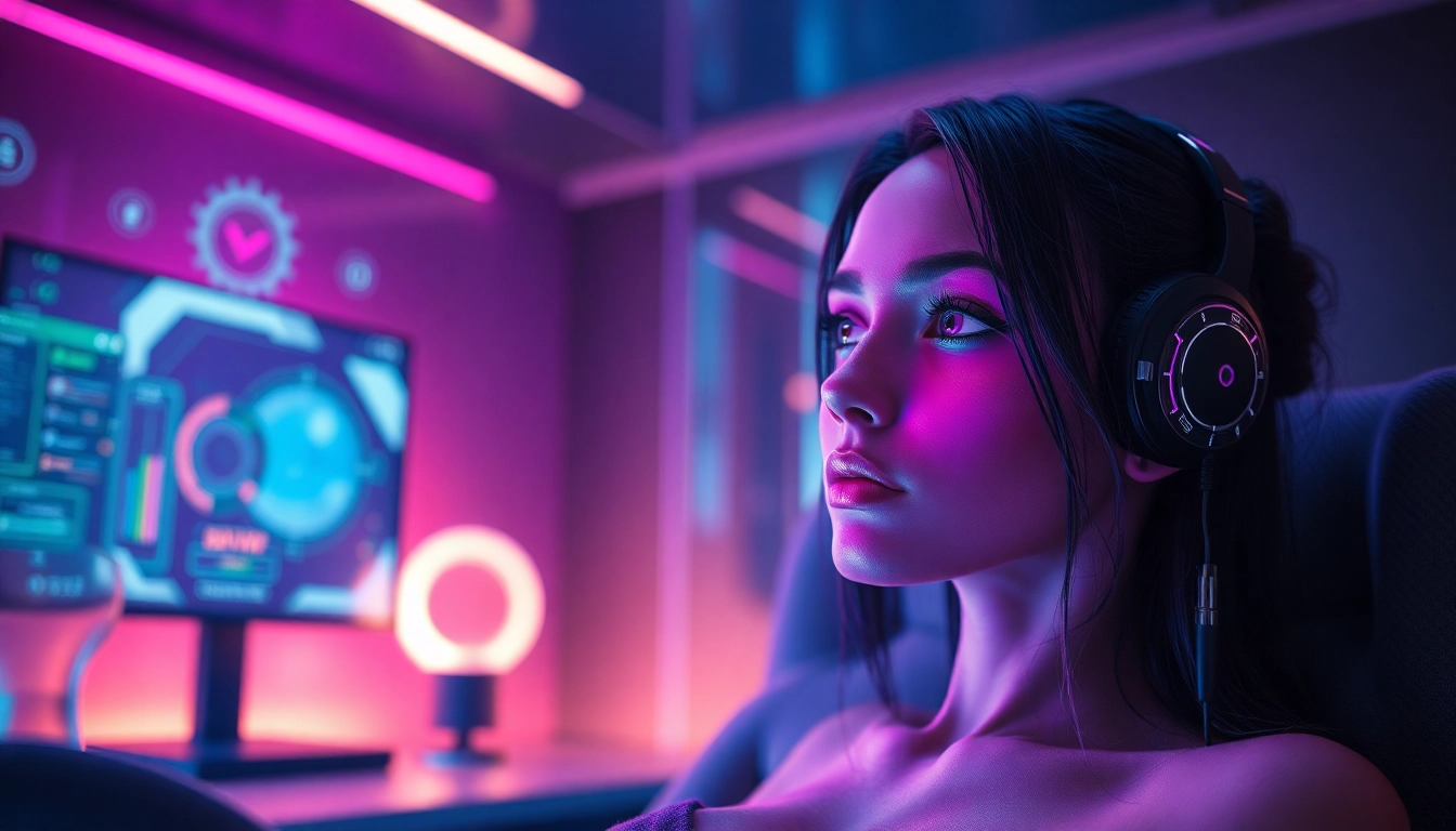 Visually stunning AI character in an intimate digital lounge setting, focused on ai nsfw interactions.