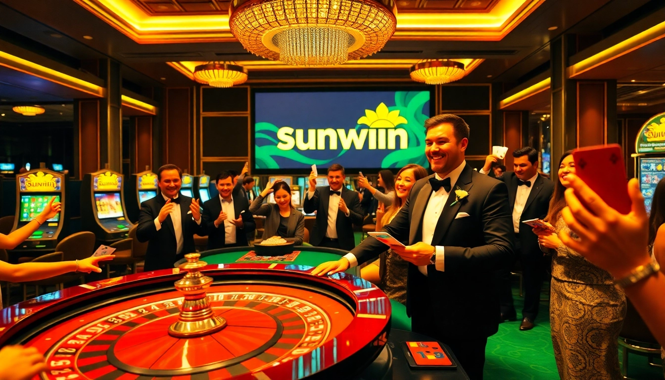 Experience thrilling moments at Sunwin's vibrant casino with roulette games and excited players.