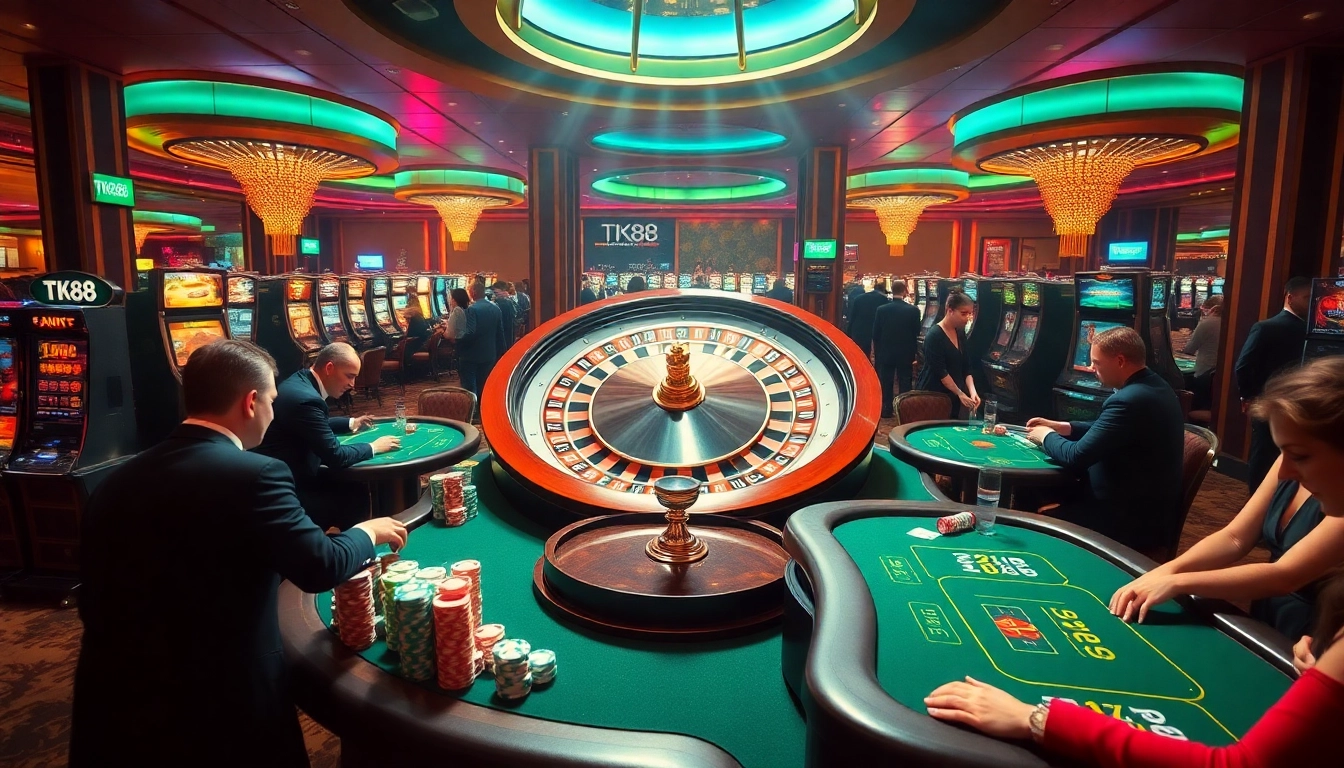 Experience thrilling gameplay at TK88 while enjoying vibrant casino tables and sleek slot machines.
