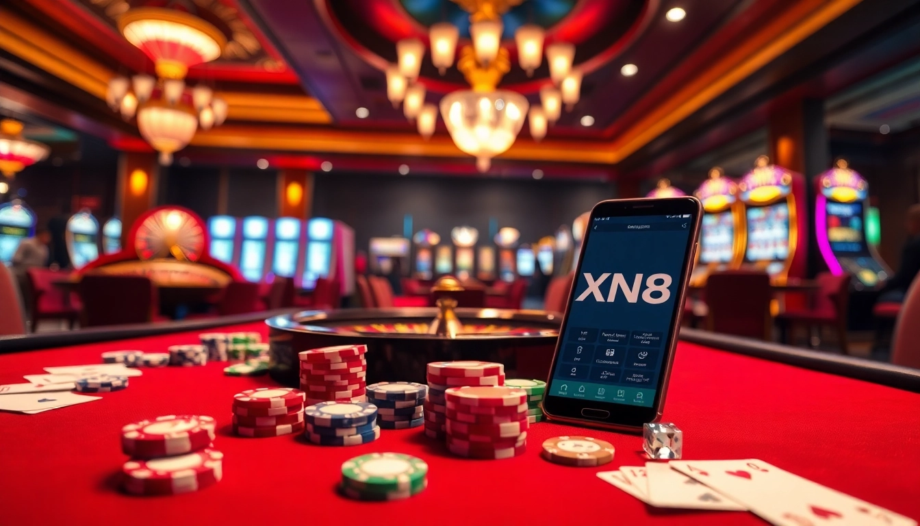 Join the excitement of online gaming at xn88.com with casino tables and vibrant slot machines.