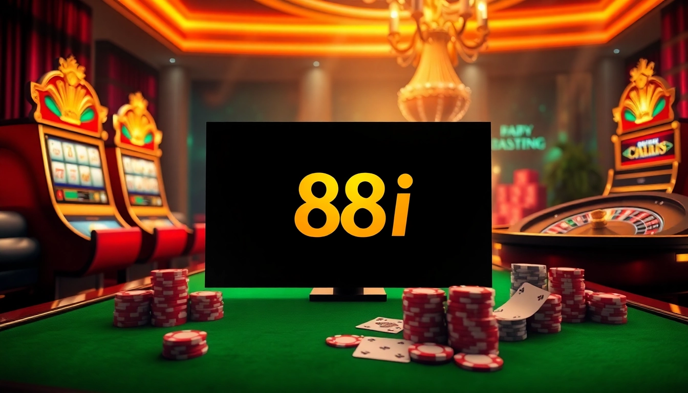 Winning big at 88i casino with vibrant slot machines and roulette wheel in luxurious setting.