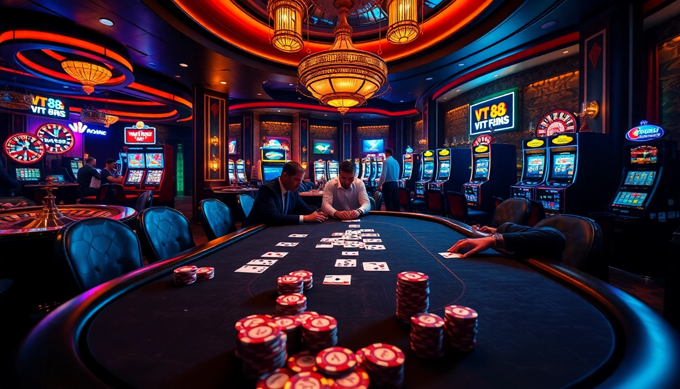 High-stakes poker game featuring VT 88 strategies and vibrant casino atmosphere.