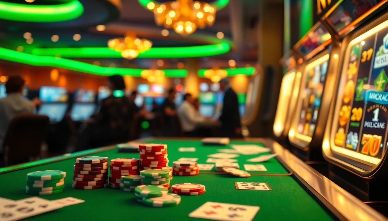 Navigating the NV Casino online interface with vibrant poker chips and dynamic slot games.