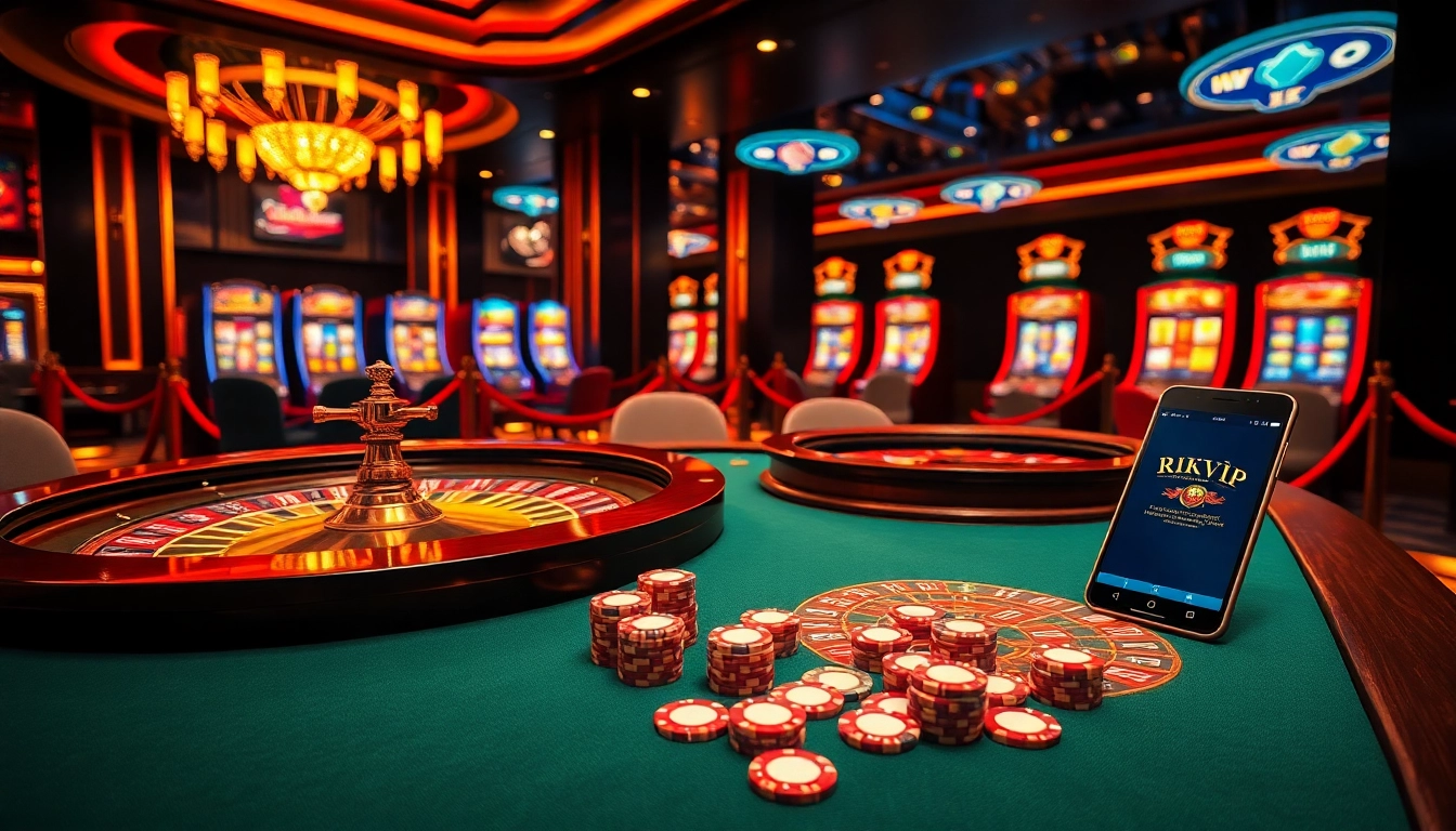 Experience the thrilling atmosphere of Rikvip's online casino with engaging games and elegant decor.