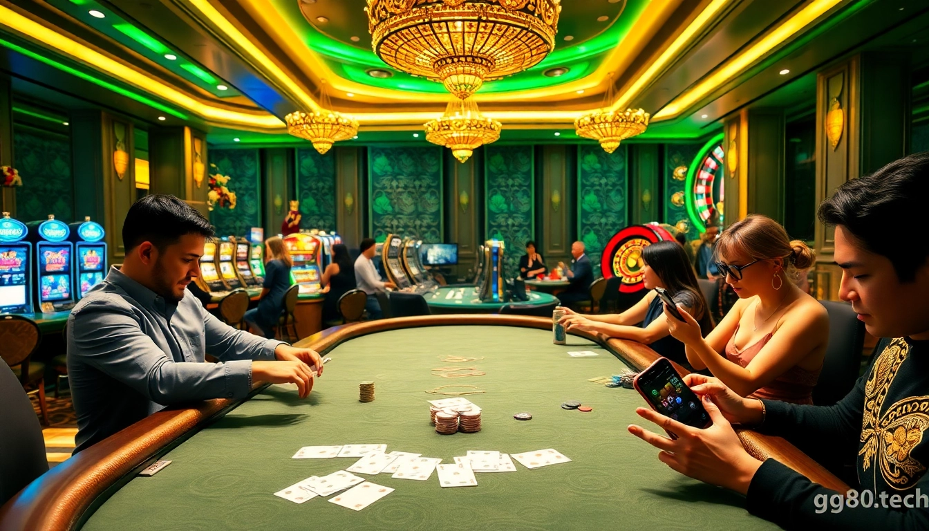 Experience the thrill of gaming at gg88.tech with professional gamblers at a luxe table.