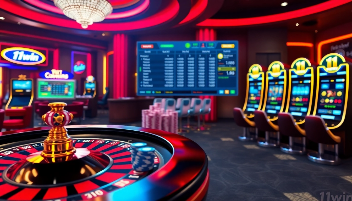 Experience thrilling action at 11win with engaging roulette, poker chips, and vibrant casino visuals.