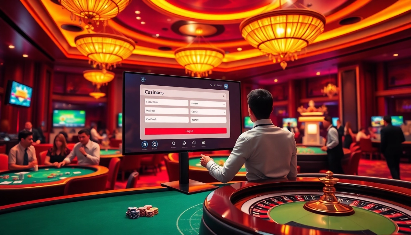 Login KX8 on a sleek online casino interface within a vibrant, luxurious gambling environment.