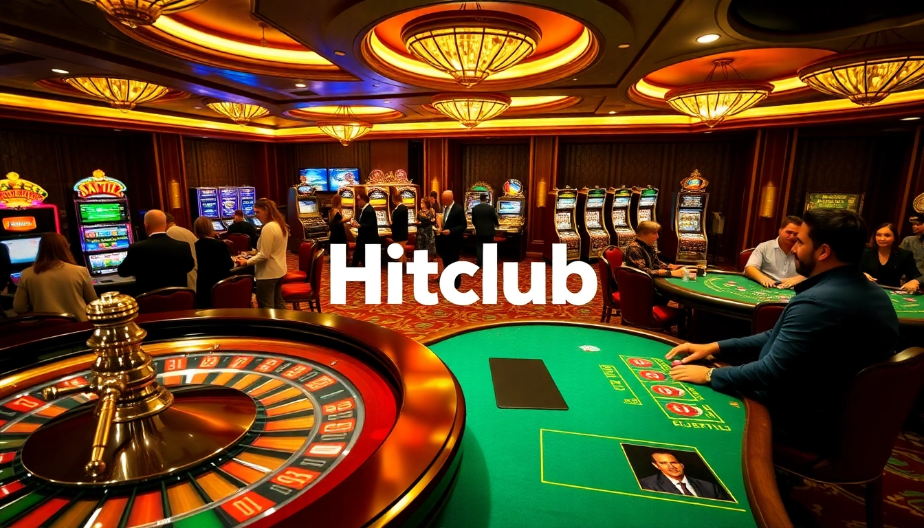 Hitclub casino experience showcasing players at a poker table in an upscale setting.