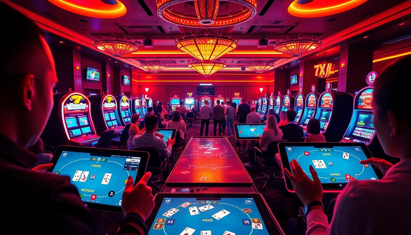 ההתרגשות של 7xl להורדה כאשר שחקנים משתתפים בהימורים מרתקים באינטרנט על שולחנות מודרניים.