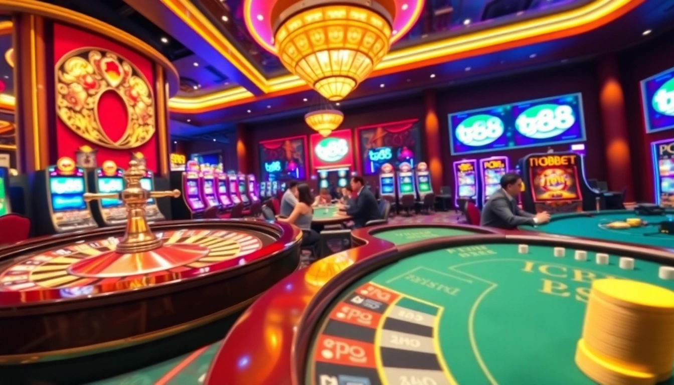 Engage in thrilling casino experiences with tg88, featuring vibrant slot machines and stylish poker tables.