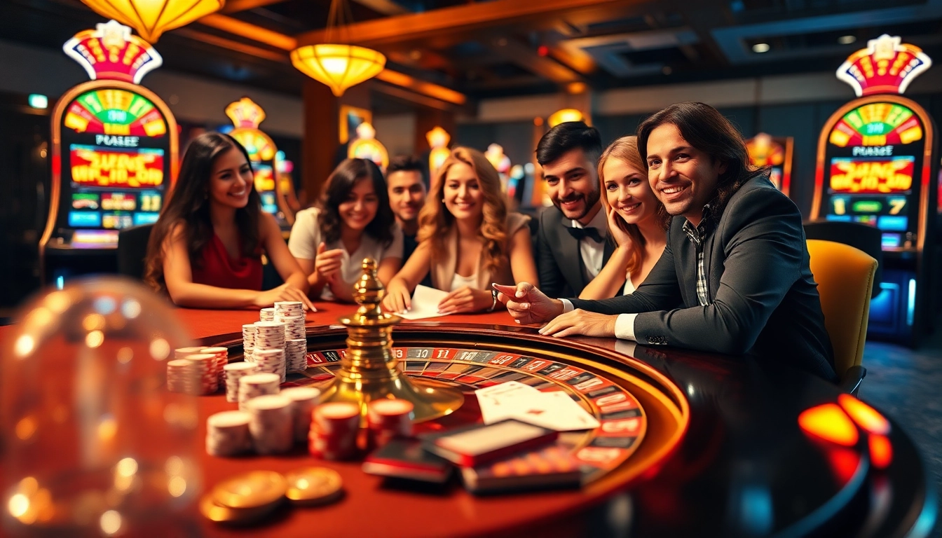Exciting gaming action at https://dn882.pro/ featuring vibrant casino tables, joyful players, and rich betting chips.