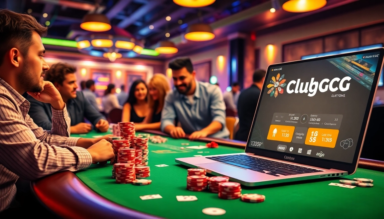 Players enjoying an exciting game on ClubGG Poker with vibrant chips and cards.