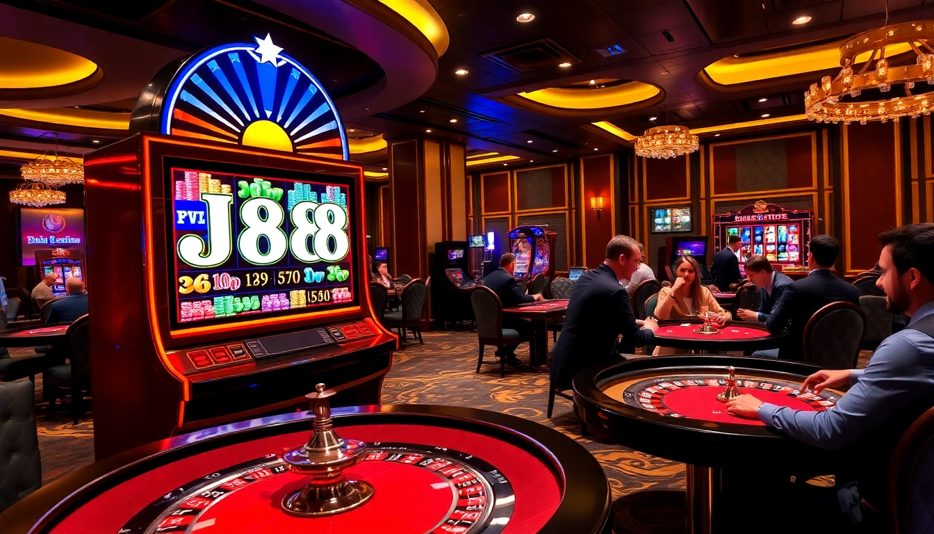 Players engage with J88 slots, experiencing thrilling casino excitement.