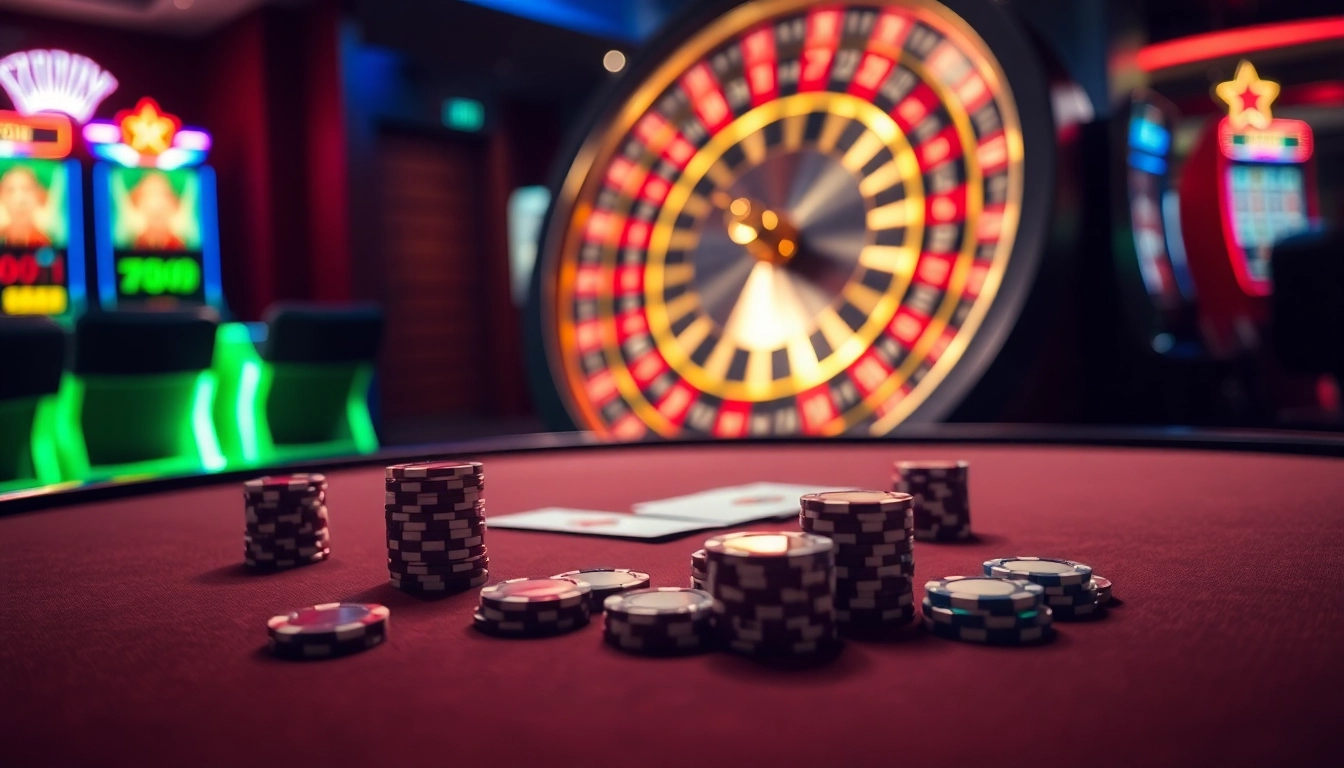 Experience excitement at 789WIN casino with vibrant poker chips and cards on a luxurious table.