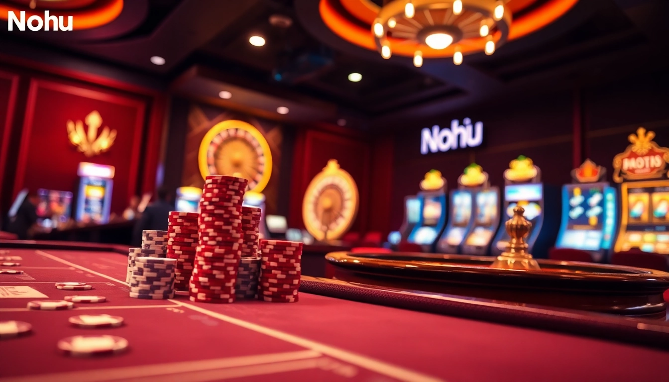Nohu.forsale online casino interface showcasing exhilarating gameplay with vibrant slot machines and betting action.