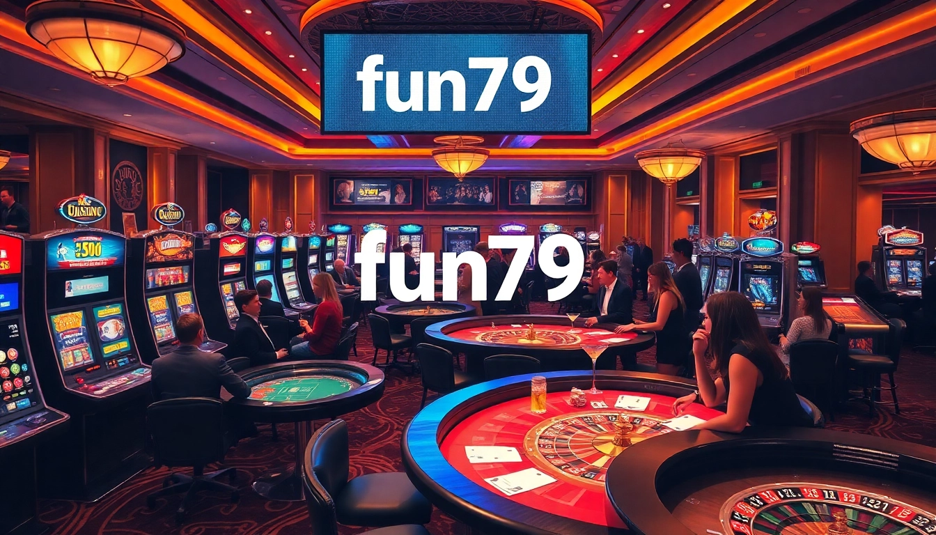 fun79 casino scene with players enjoying slot machines and roulette tables