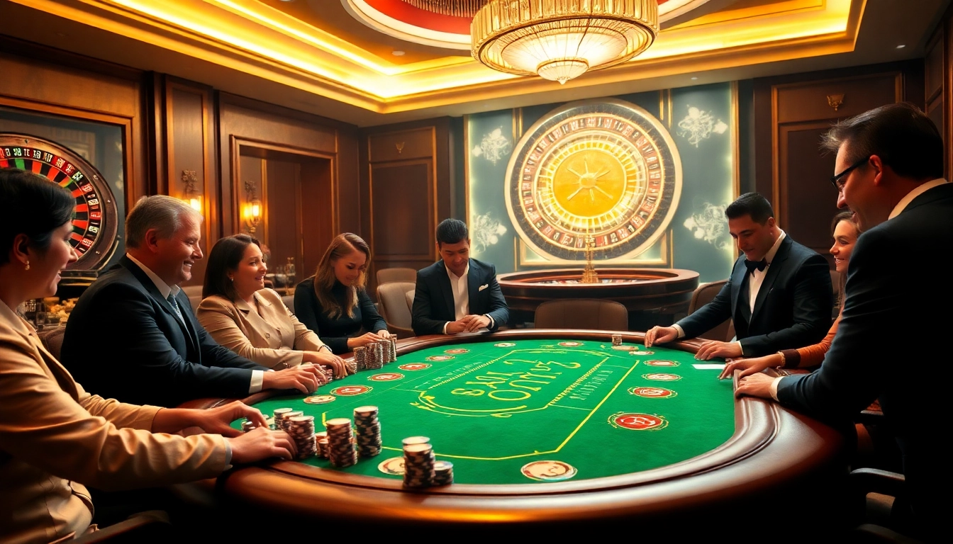 Players enjoying a thrilling hand at the SODO CASINO poker table surrounded by vibrant decor and elegant lighting.