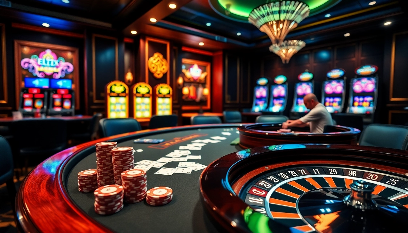 Engage in high-stakes poker at bet88.com casino with luxurious tables and vibrant atmosphere.