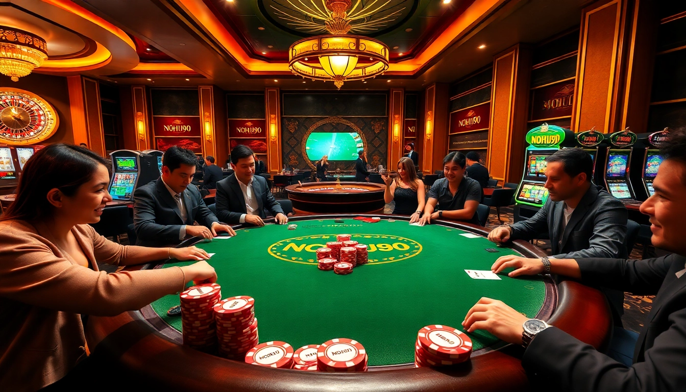 Winning at NOHU90 casino with chips on the poker table and roulette wheel.