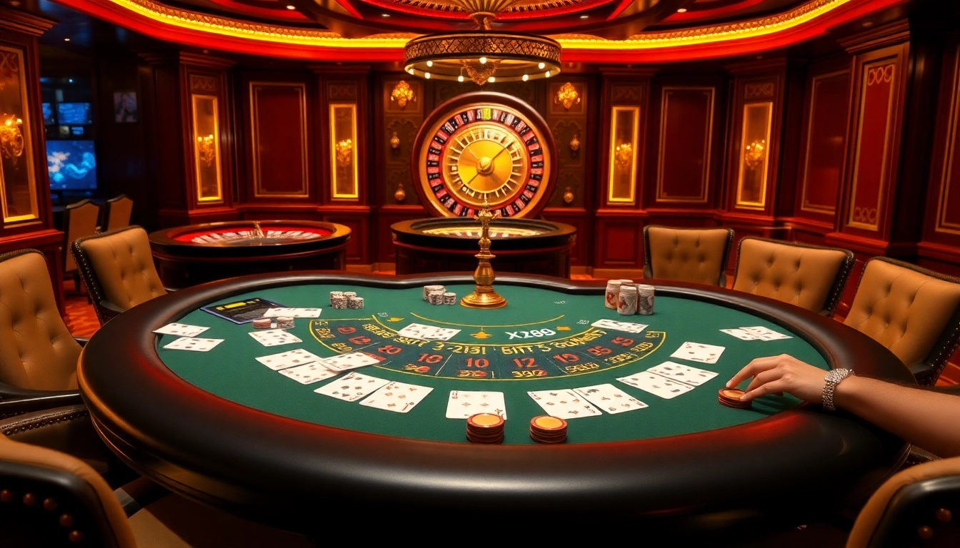 Exciting players engaged at the XX88 blackjack table in a luxurious casino setting.