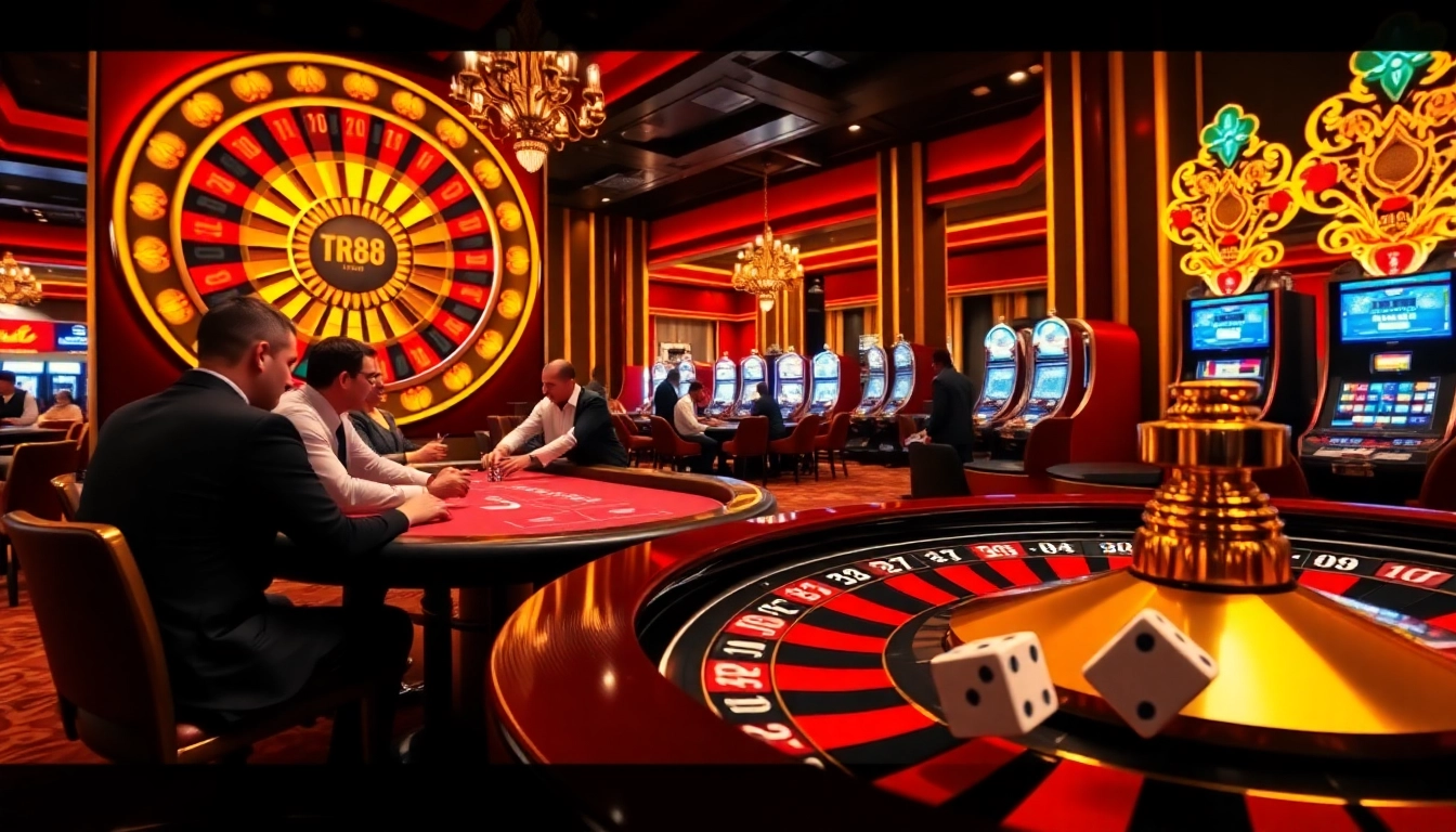 Betting on the TR88 roulette wheel surrounded by enthusiastic gamblers in a luxurious casino.