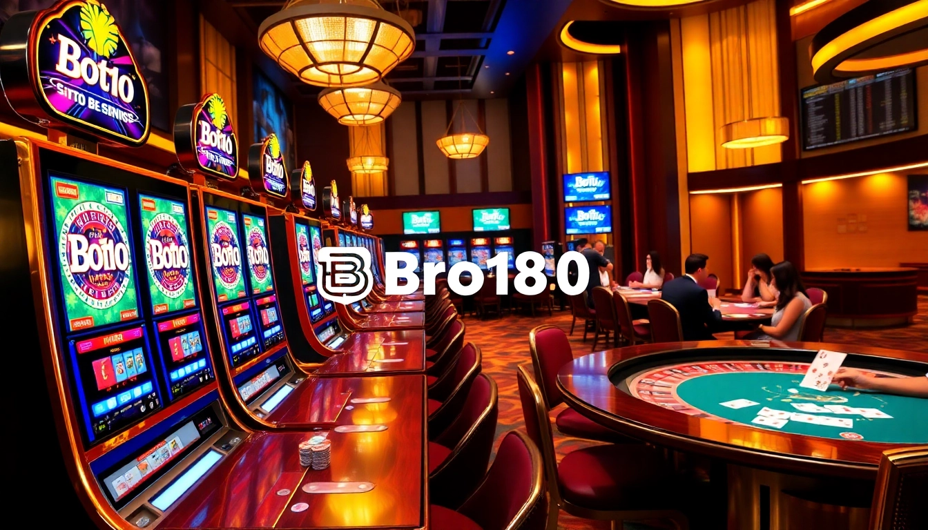 Experience thrilling gaming at Bro138 with vibrant slot machines and active players.