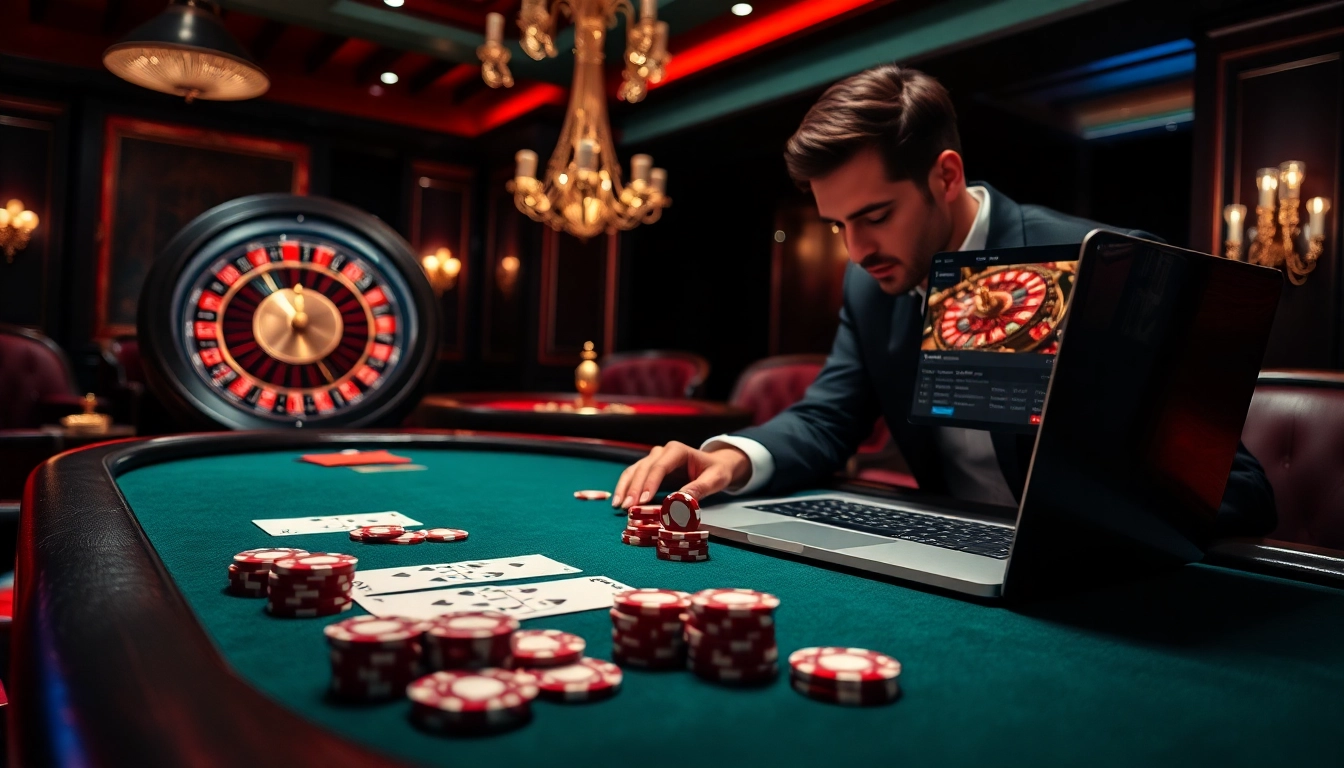 Engaging poker action at https://www.vvjl11.com/ with vibrant chips and cards in a luxurious casino.