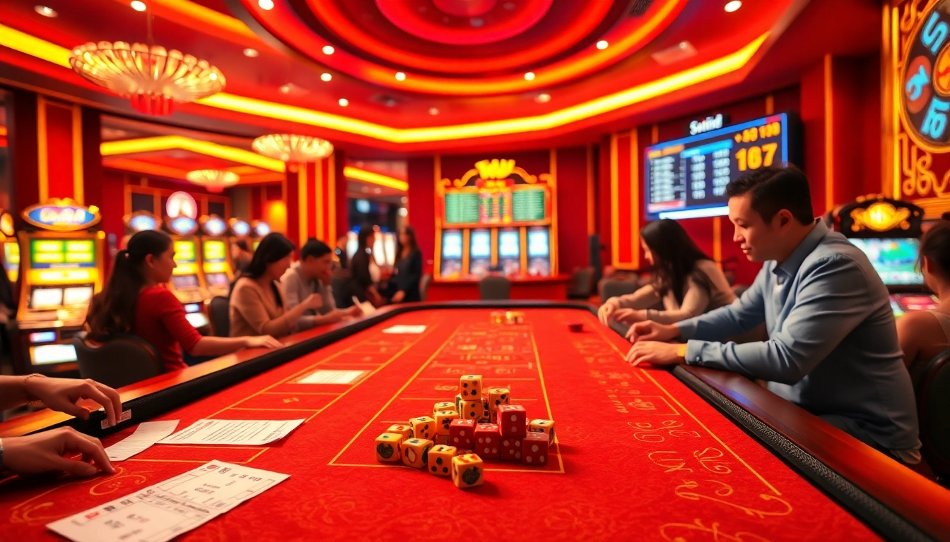 Tài Xỉu MD5 game table showcasing fast-paced betting action in a luxurious casino atmosphere.