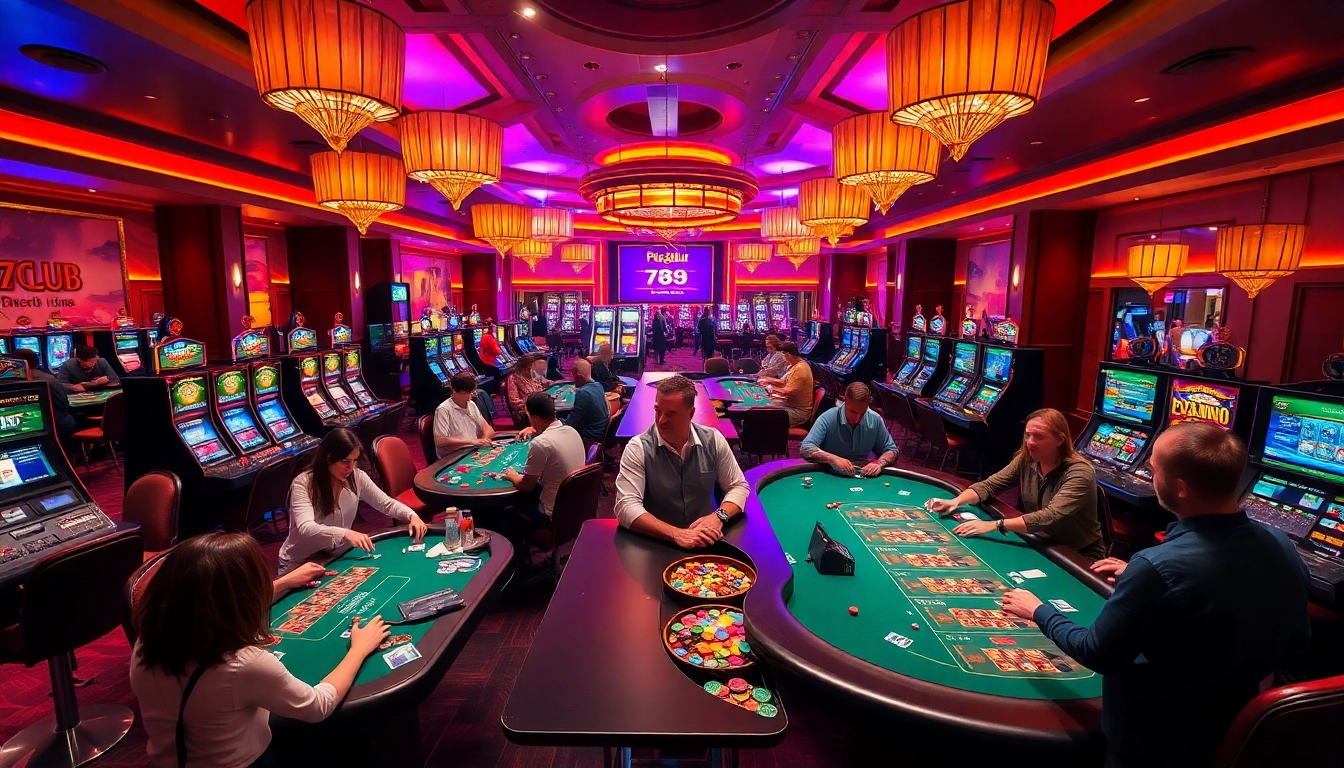 Experience the thrill of table games at 789CLUB, with vibrant casino tables and eager players.