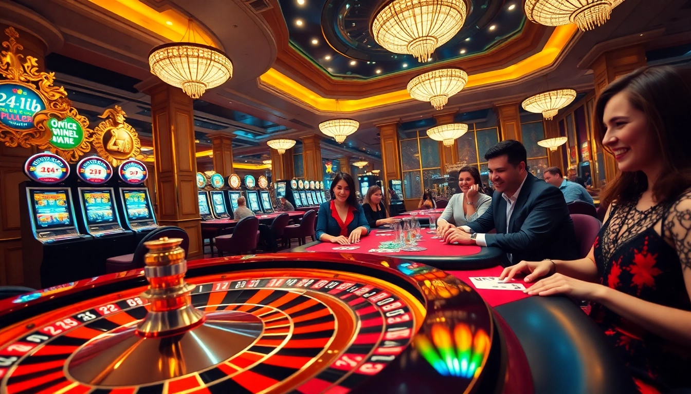 Engage in thrilling gameplay at the 24kclub with a luxurious casino atmosphere filled with poker tables and slot machines.