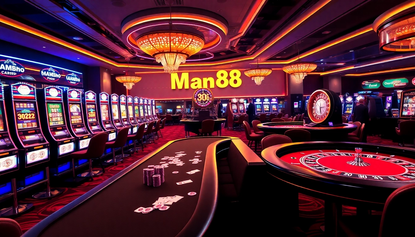 Experience the thrill of Man88 with exciting casino gaming tables and slot machines.